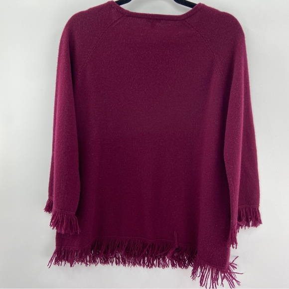 Burgundy Fringe 100% Cashmere Sweater Size Large - Picture 2 of 4